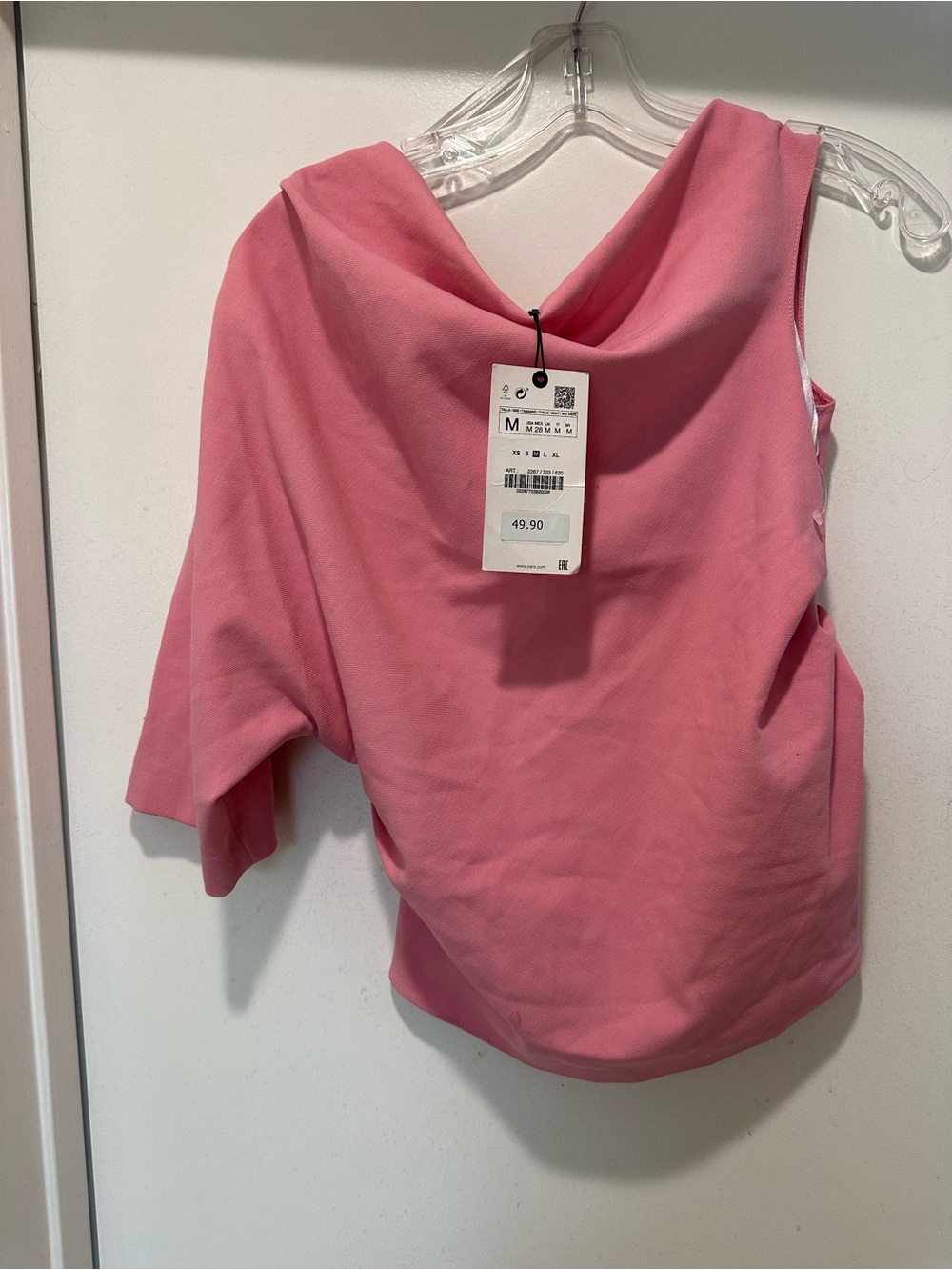 NWT Zara Pink One-Shoulder Short Sleeve Top size medium